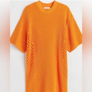 H&M Trend Conscious Orange Crocheted Knit Cotton T-Shirt Dress NWT Large